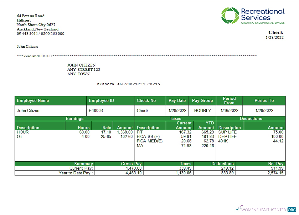 Download USA Recreational Services entertainment company pay stub Photoshop template
